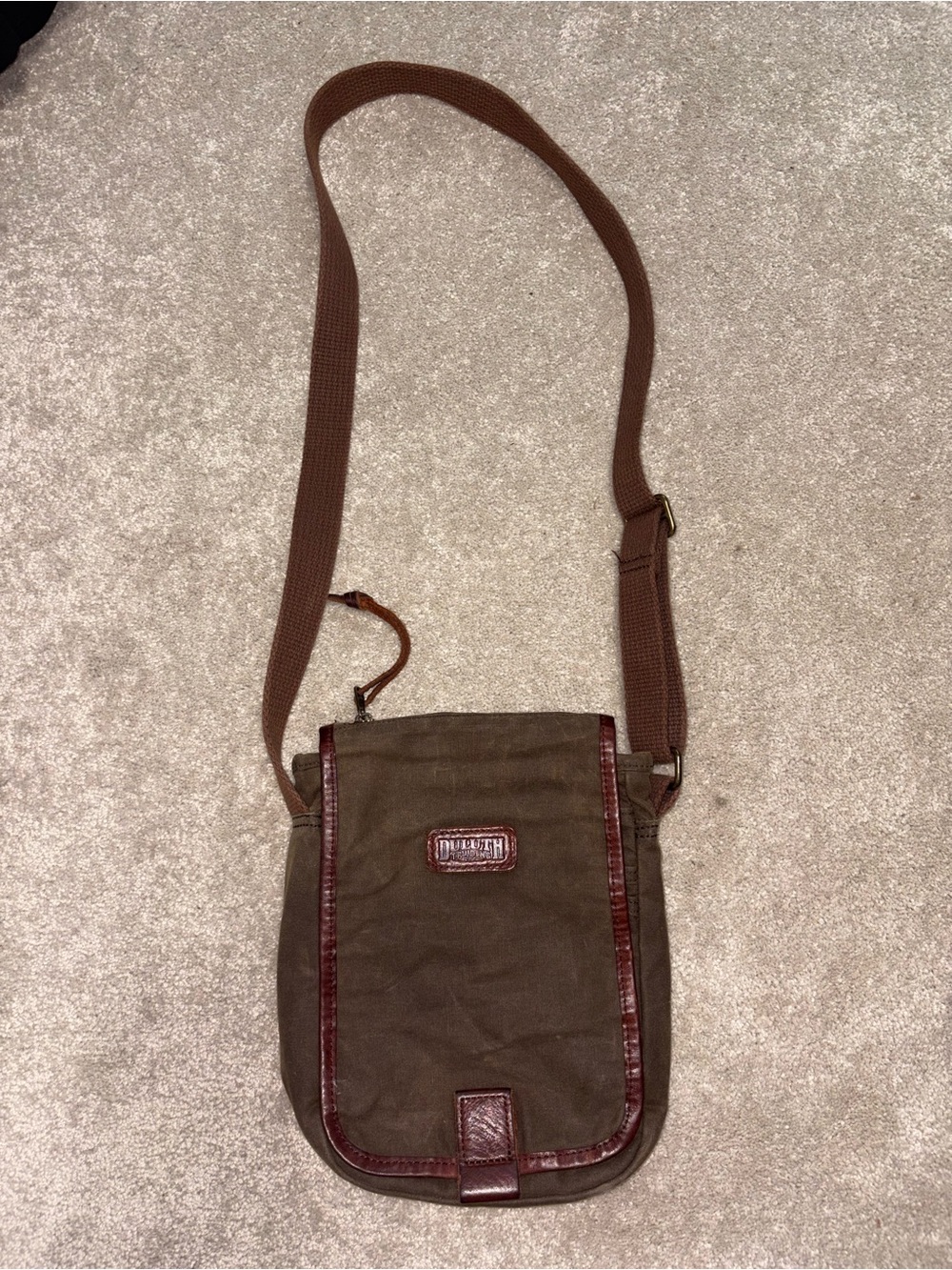 Duluth Trading Co. Brown Canvas Crossbody Bag with Leather Trim